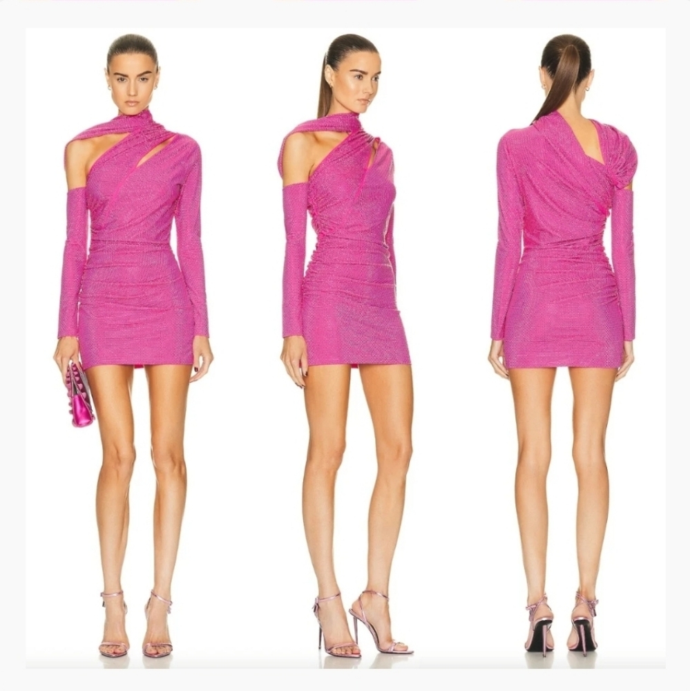 Cult Gaia Nicole Dress in Dragonfruit Cut Out Asymmetrical Mini Dress XS